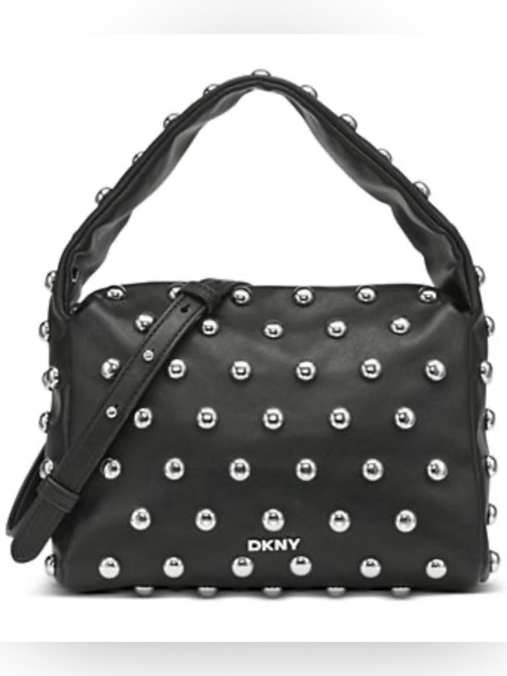 Black DKNY Agnes small shoulder bag with silver-tone stud embellishments NWT